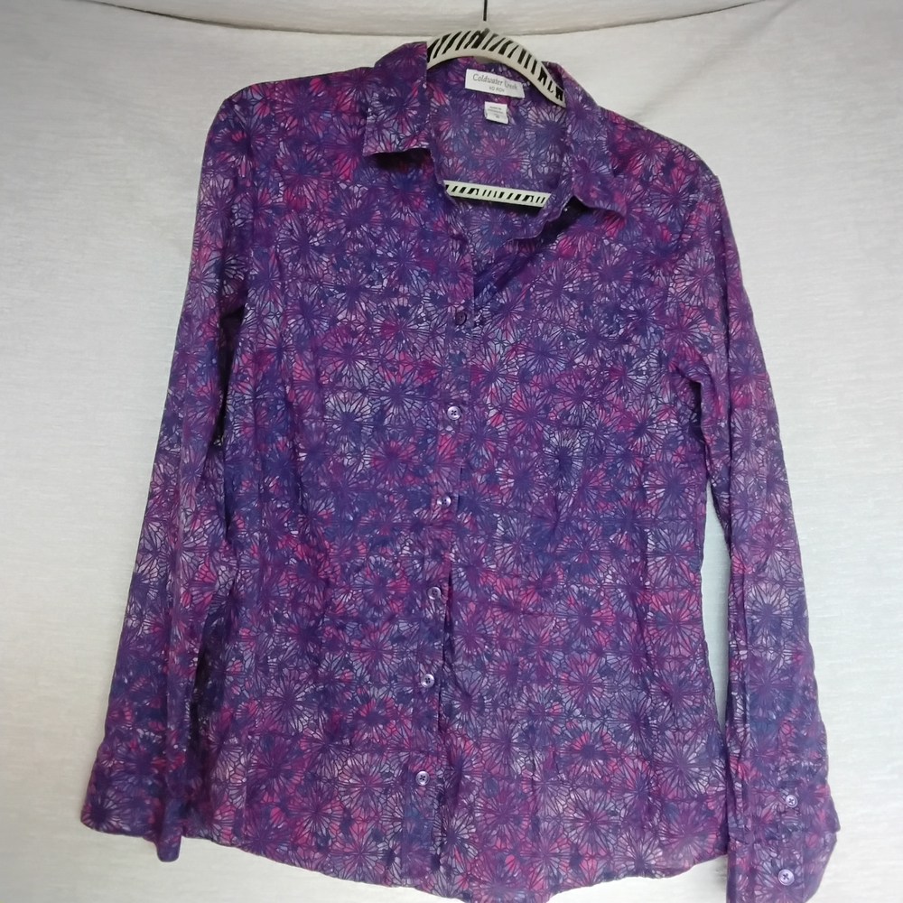 Coldwater Creek Vibrant Purple and Pink Floral Shirt